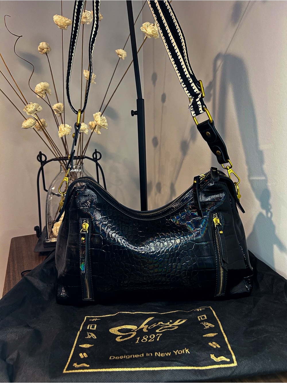 Sharif Legacy Milano Oil Slick Croc Embossed Satchel Crossbody NWOT - Picture 10 of 10